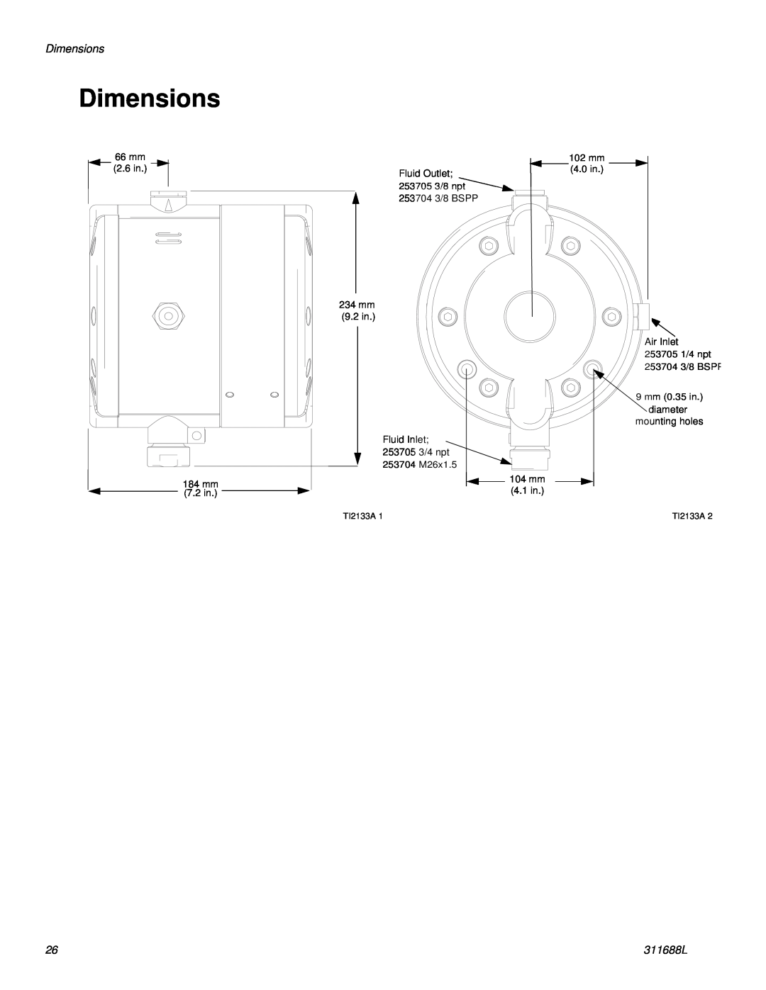 Graco 311688L important safety instructions Dimensions, TI2133A 