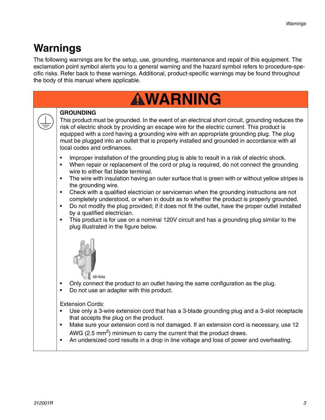 Graco 312001R important safety instructions Grounding 