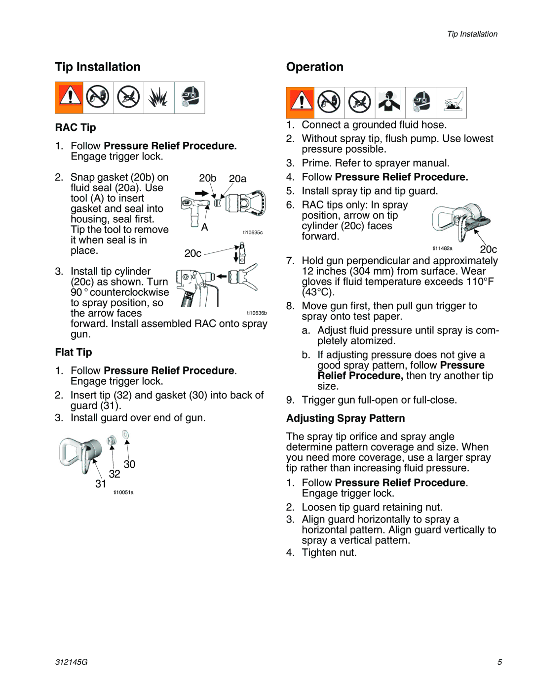 Graco 312145G important safety instructions Tip Installation, Operation 