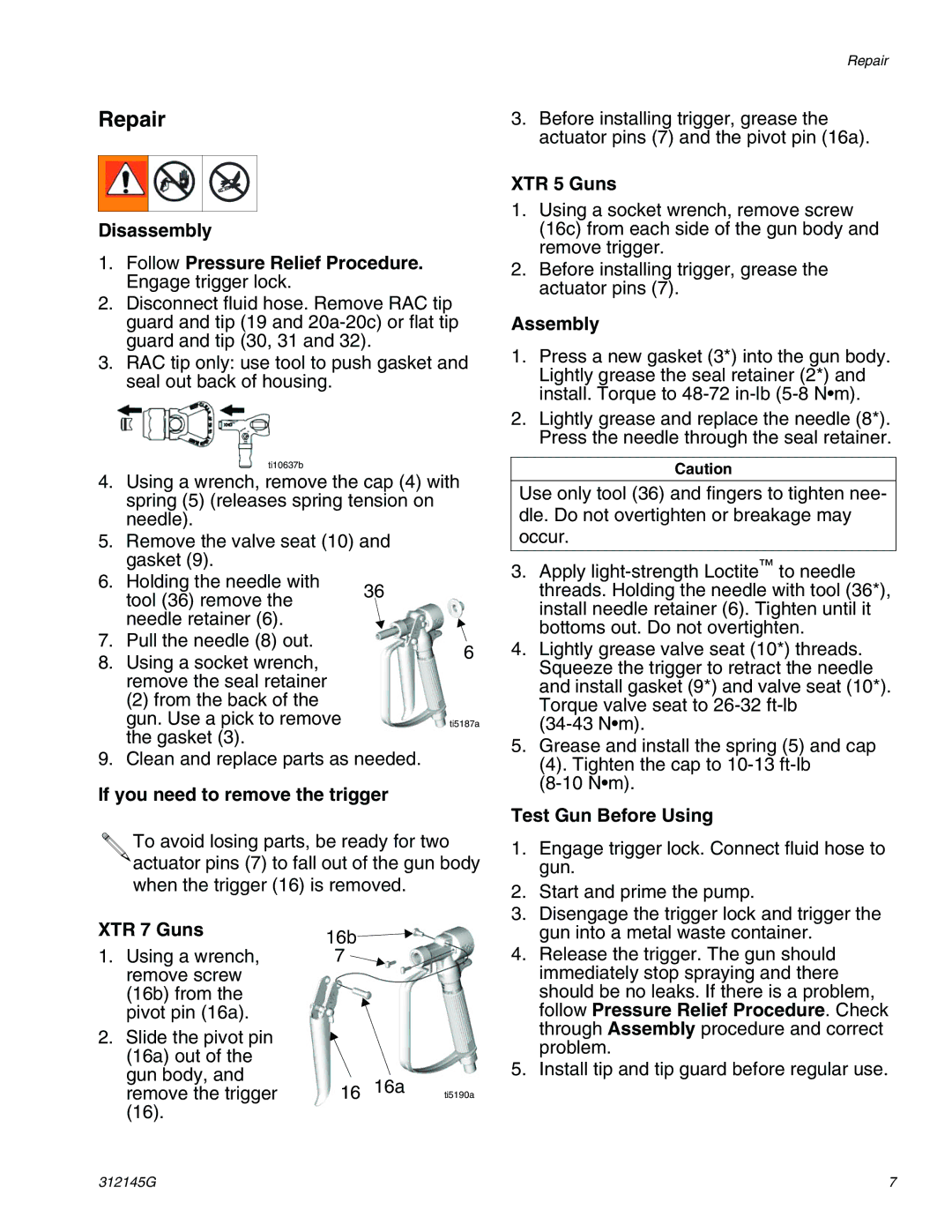 Graco 312145G important safety instructions Repair 