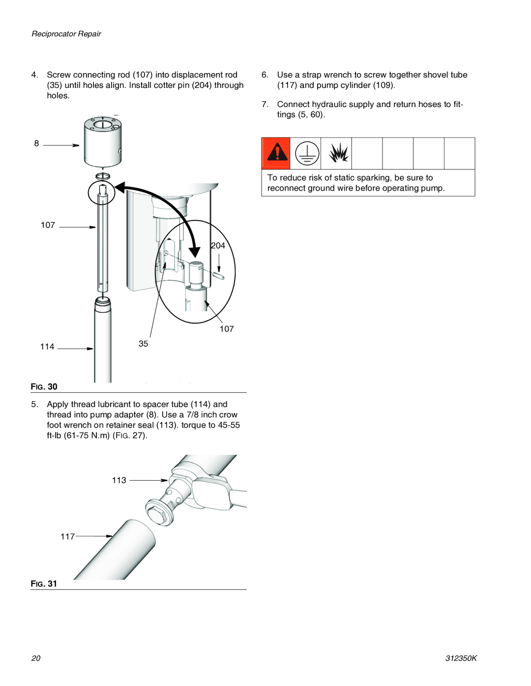 Graco 312350K important safety instructions Reciprocator Repair 