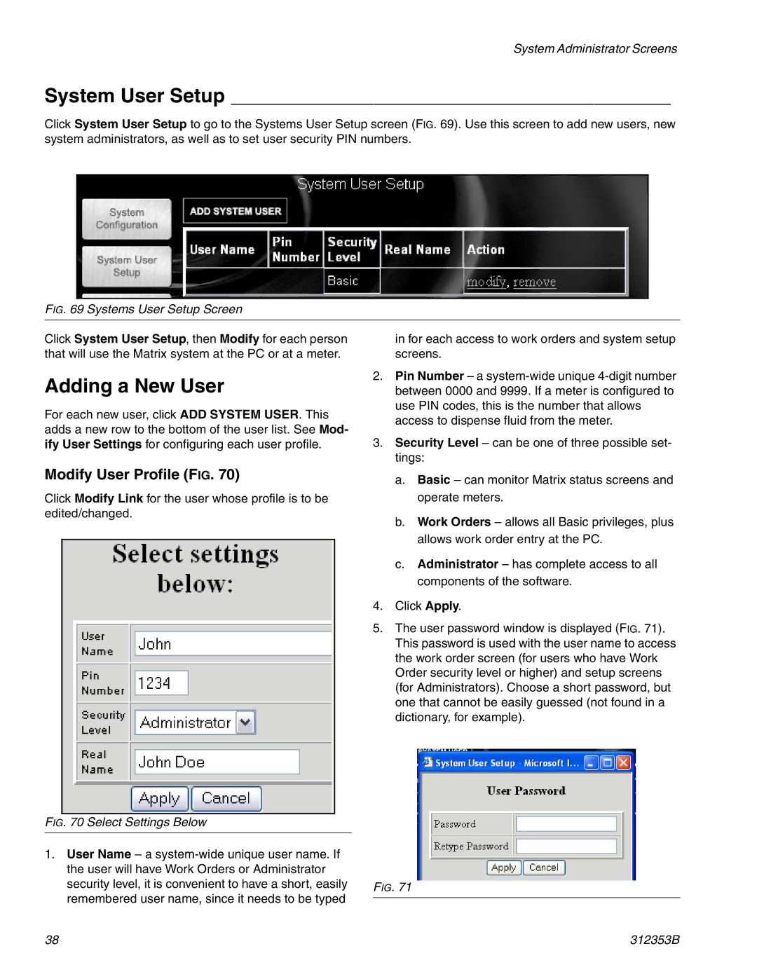 Graco 312353B instruction manual System User Setup, Adding a New User, Modify User Profile FIG 