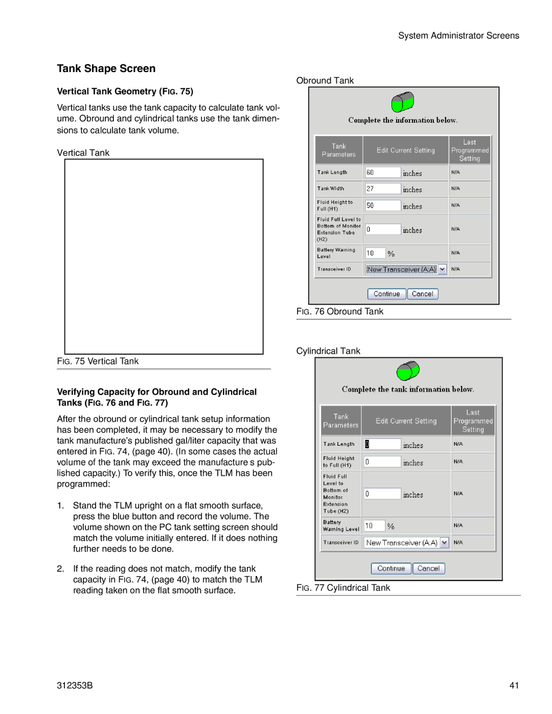 Graco 312353B instruction manual Tank Shape Screen, Vertical Tank Geometry FIG 