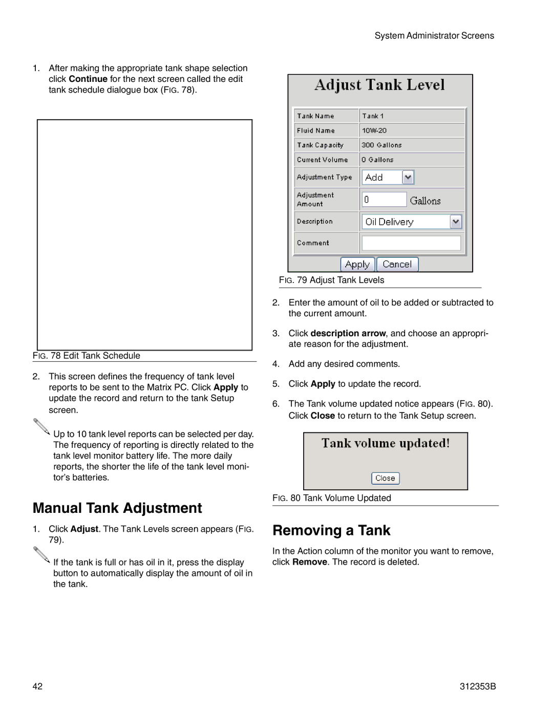 Graco 312353B instruction manual Manual Tank Adjustment, Removing a Tank 