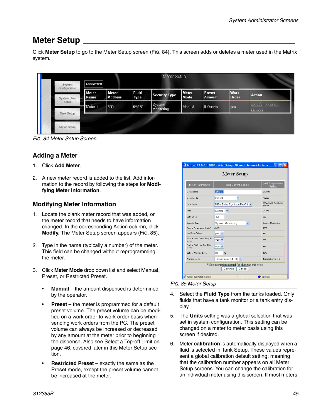 Graco 312353B instruction manual Meter Setup, Adding a Meter, Modifying Meter Information, Click Add Meter 