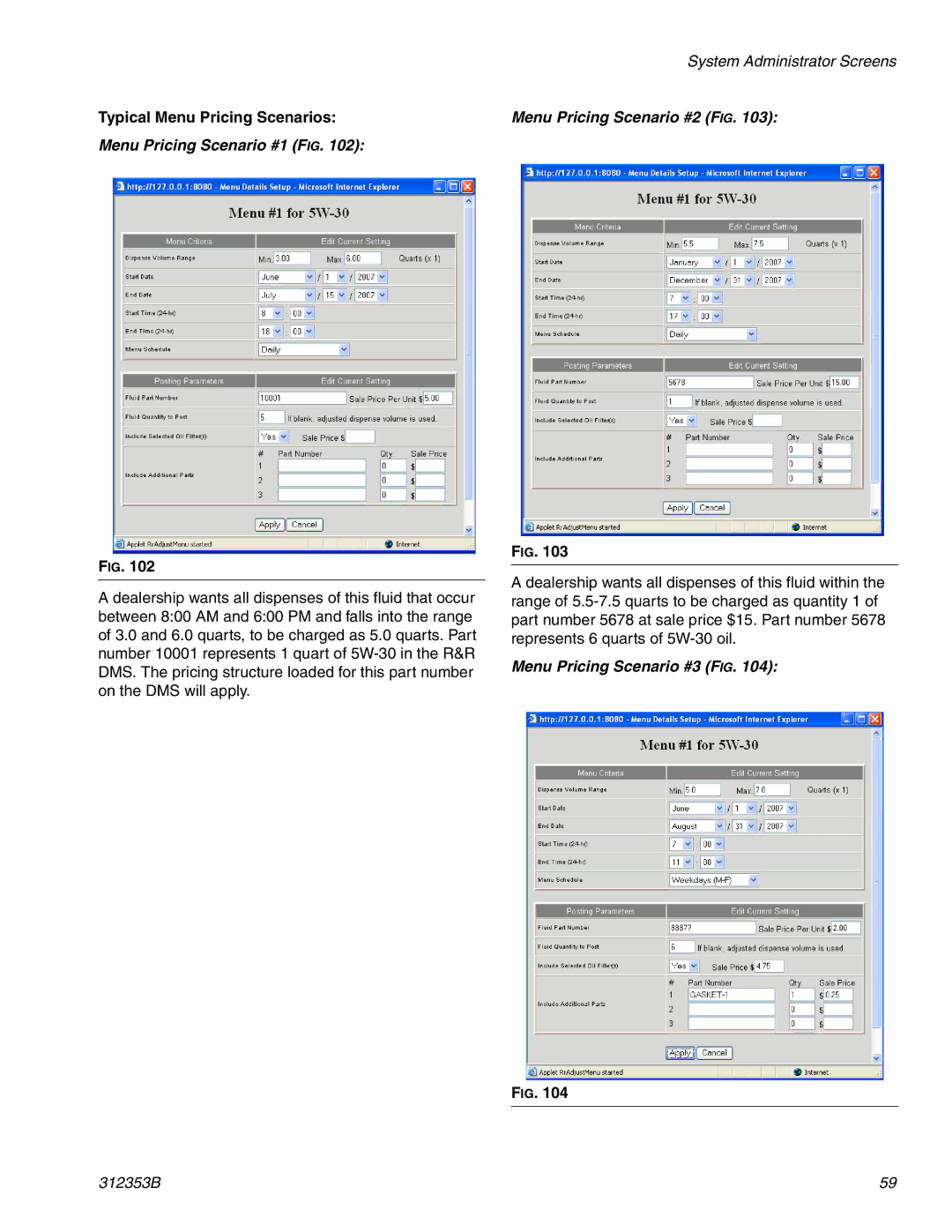 Graco 312353B instruction manual Typical Menu Pricing Scenarios, Menu Pricing Scenario #1 FIG 