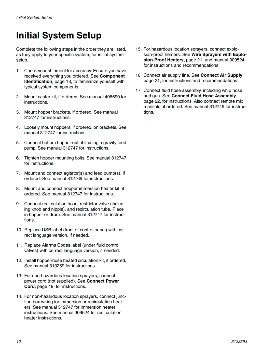 Graco 312359J important safety instructions Initial System Setup 