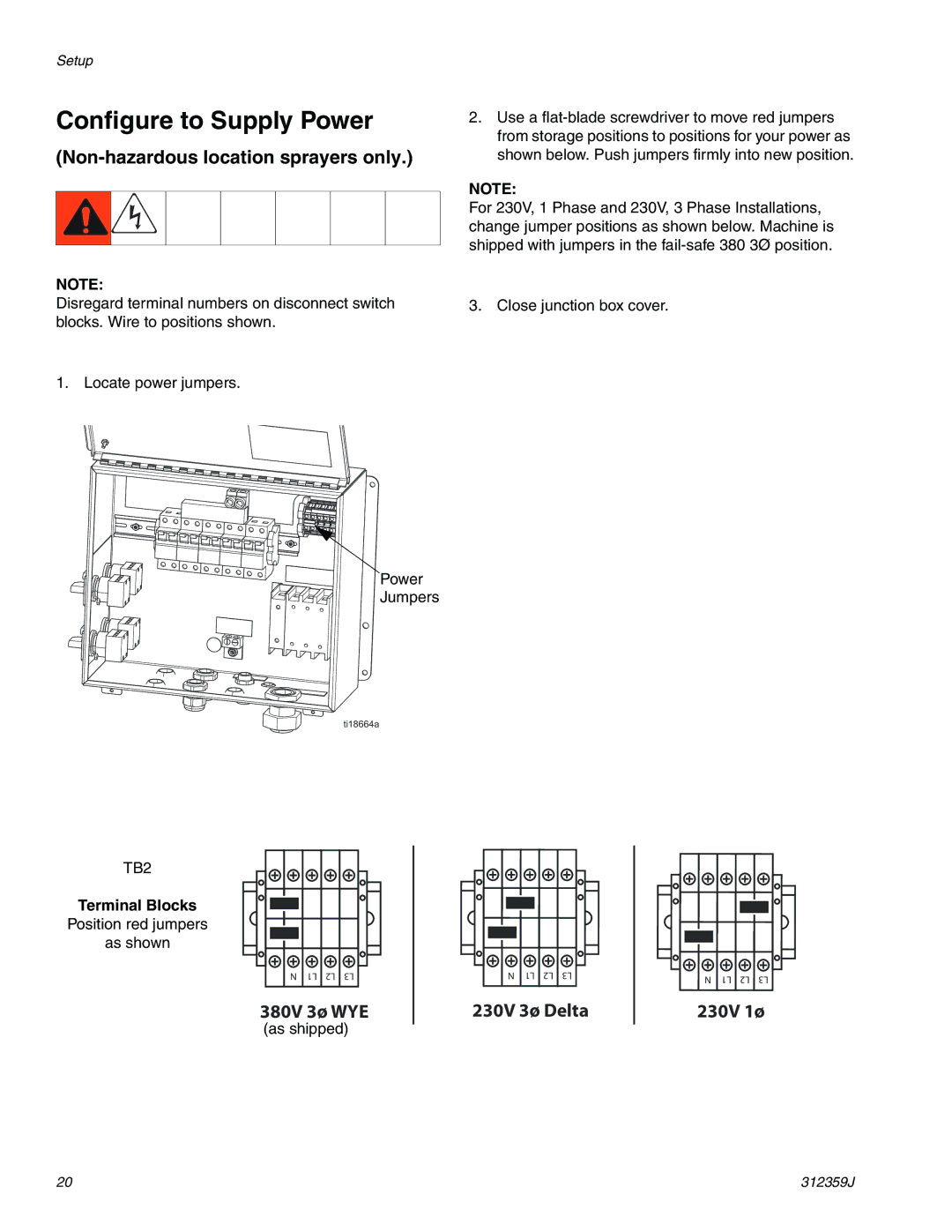 Graco 312359J Configure to Supply Power, Non-hazardous location sprayers only, Terminal Blocks 