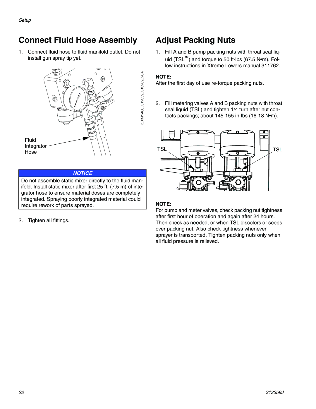 Graco 312359J important safety instructions Connect Fluid Hose Assembly, Adjust Packing Nuts 