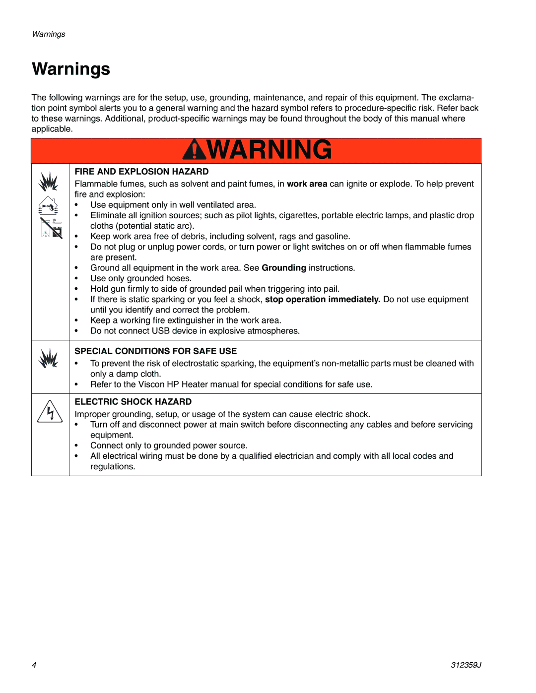 Graco 312359J important safety instructions Fire and Explosion Hazard 