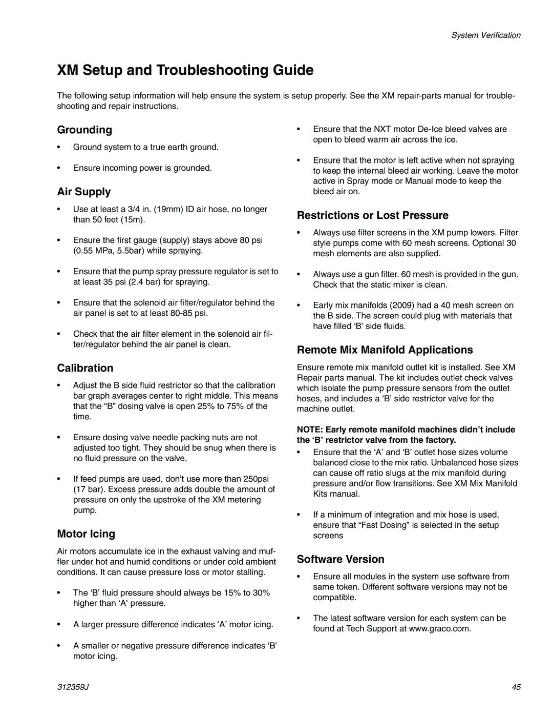 Graco 312359J important safety instructions XM Setup and Troubleshooting Guide 