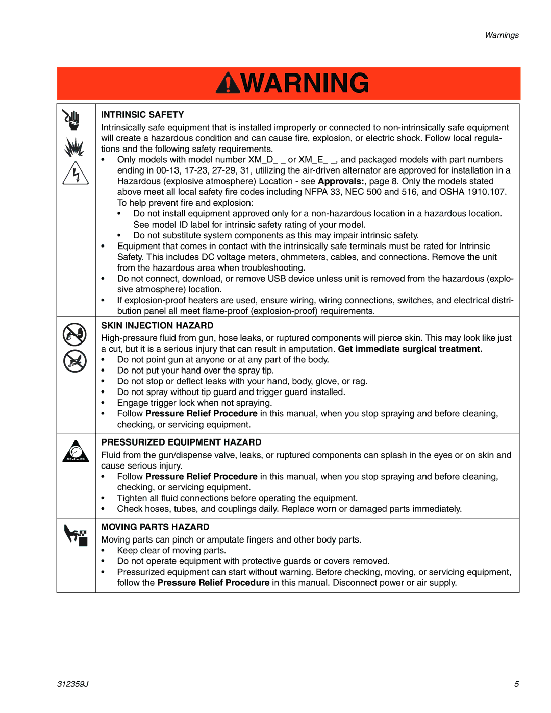 Graco 312359J important safety instructions Intrinsic Safety 