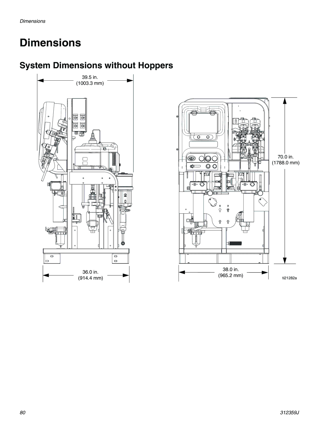 Graco 312359J important safety instructions System Dimensions without Hoppers 