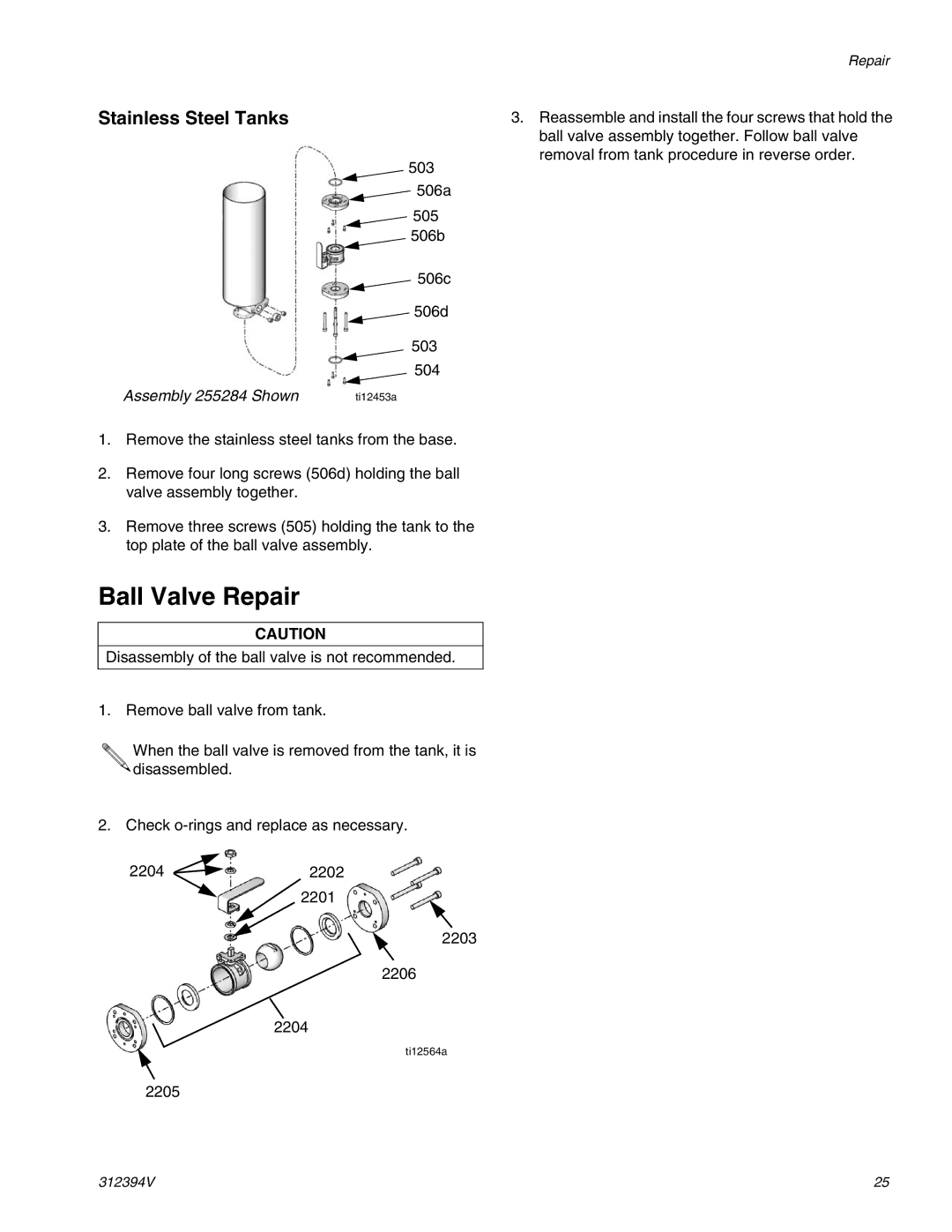 Graco 312394V important safety instructions Ball Valve Repair, Assembly 255284 Shown 