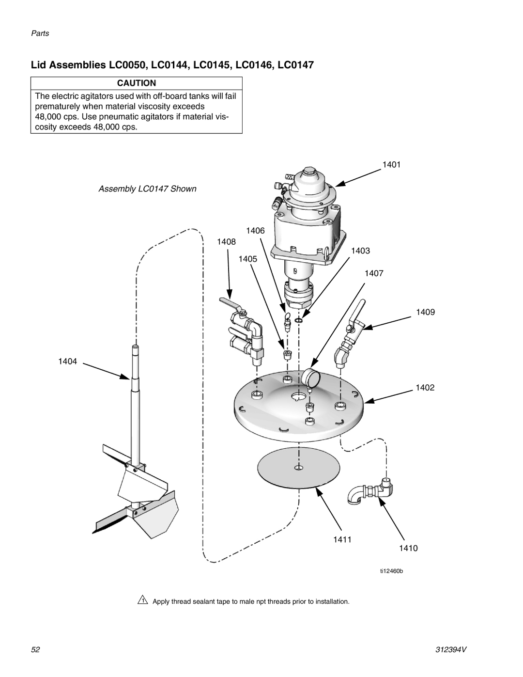 Graco 312394V important safety instructions Lid Assemblies LC0050, LC0144, LC0145, LC0146, LC0147, Assembly LC0147 Shown 