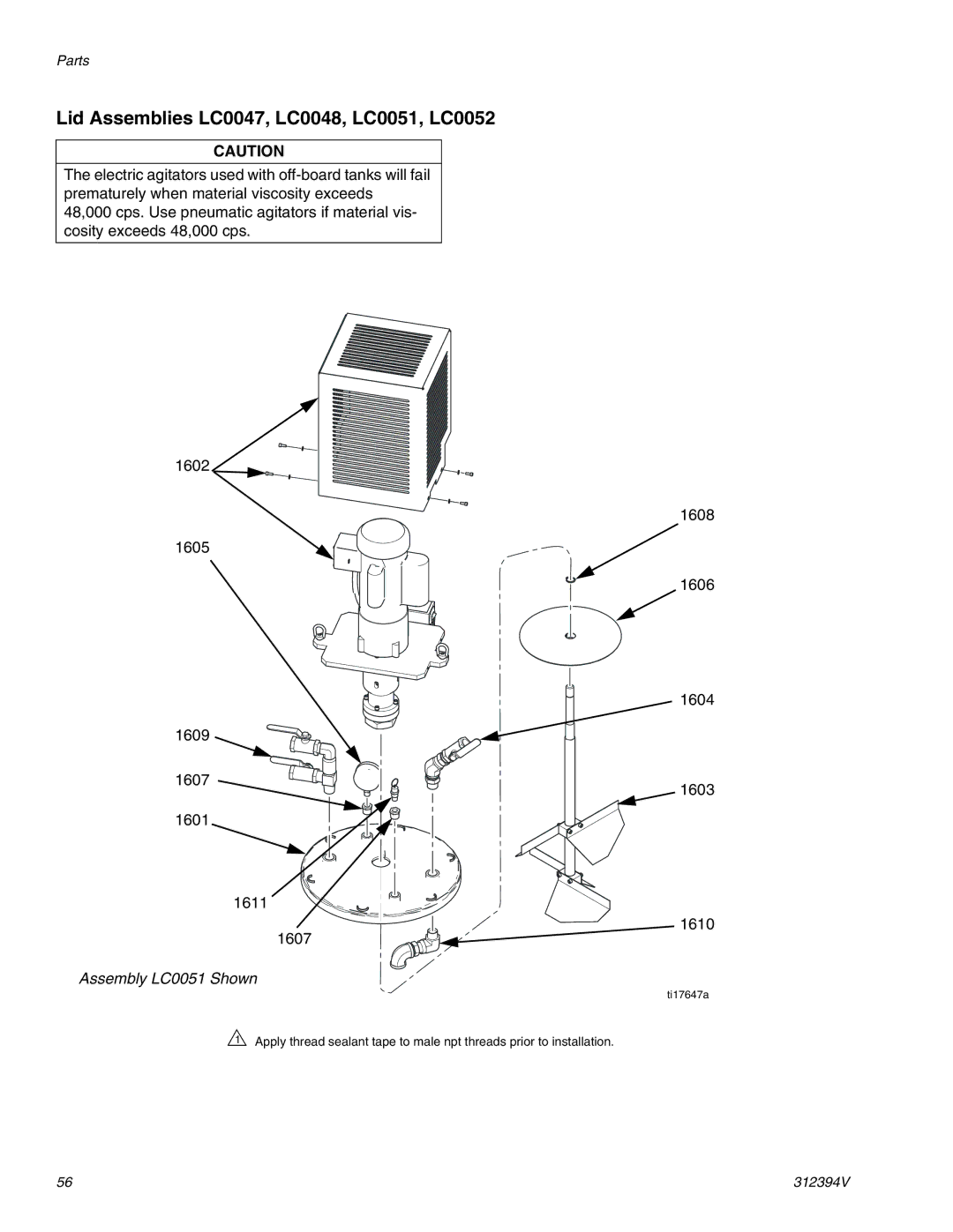 Graco 312394V important safety instructions Lid Assemblies LC0047, LC0048, LC0051, LC0052, Assembly LC0051 Shown 