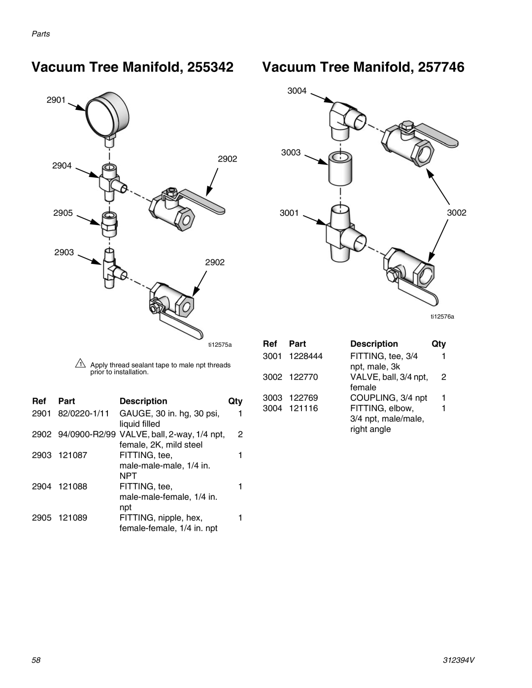 Graco 312394V important safety instructions Vacuum Tree Manifold, Npt 