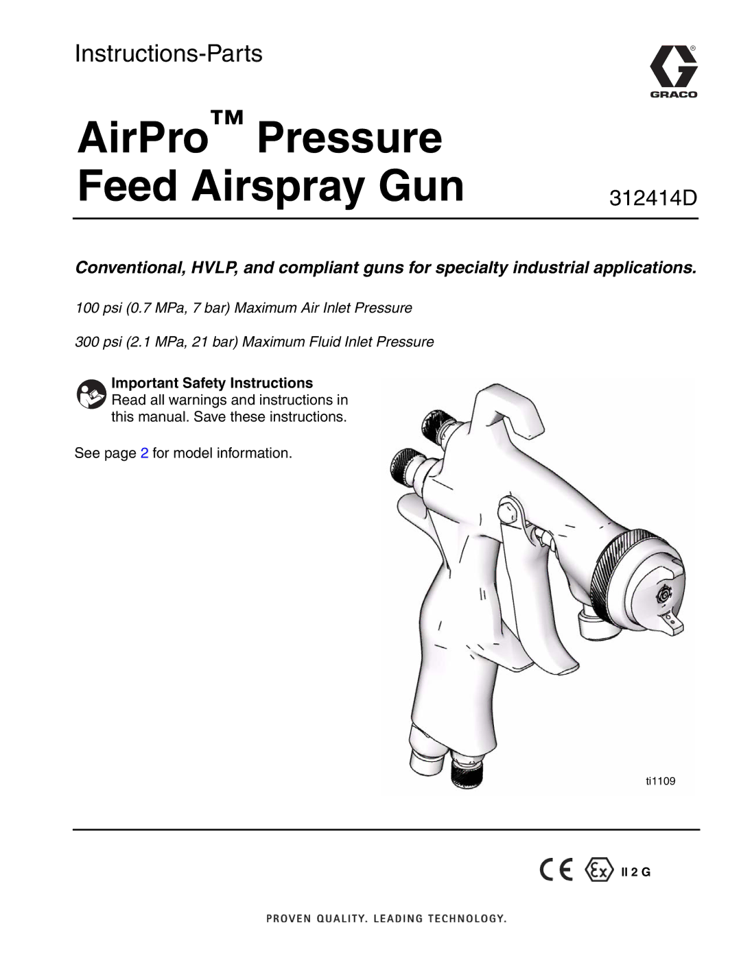 Graco 312414D important safety instructions Instructions-Parts, Important Safety Instructions 