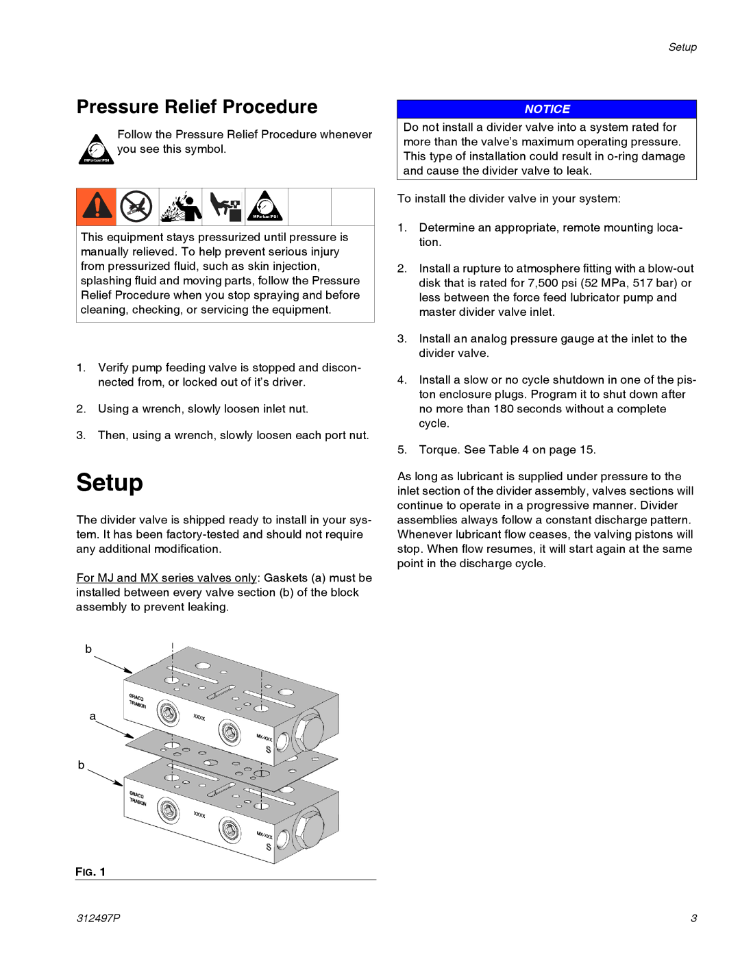 Graco 312497P important safety instructions Setup, Pressure Relief Procedure 