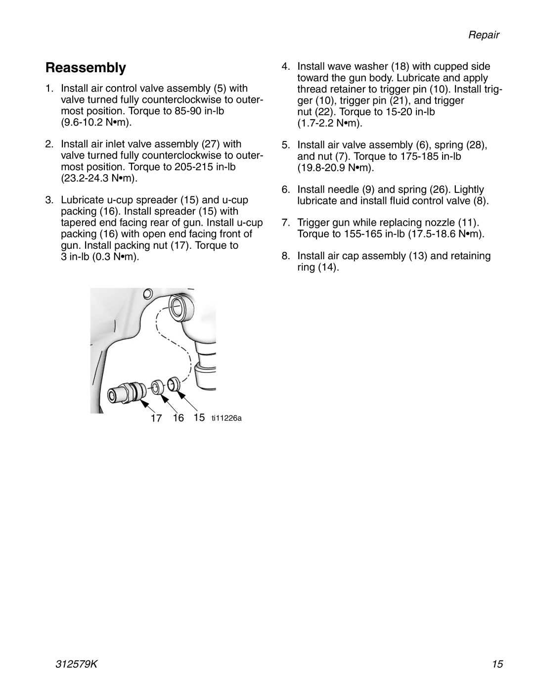 Graco 312579K important safety instructions Reassembly 