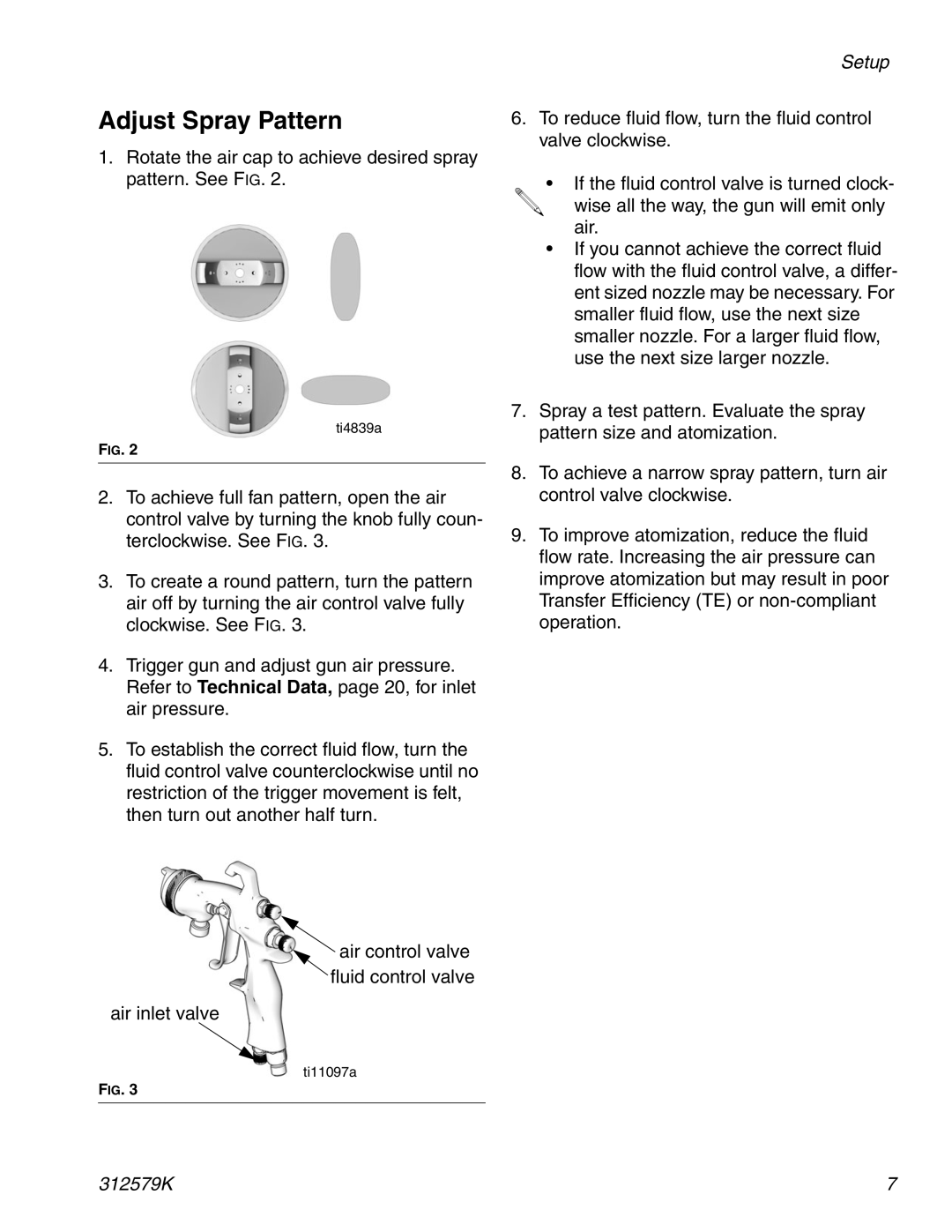 Graco 312579K important safety instructions Adjust Spray Pattern 