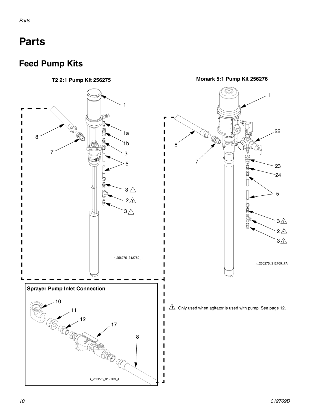 Graco 312769D Parts, Feed Pump Kits, T2 21 Pump Kit Monark 51 Pump Kit, Sprayer Pump Inlet Connection 