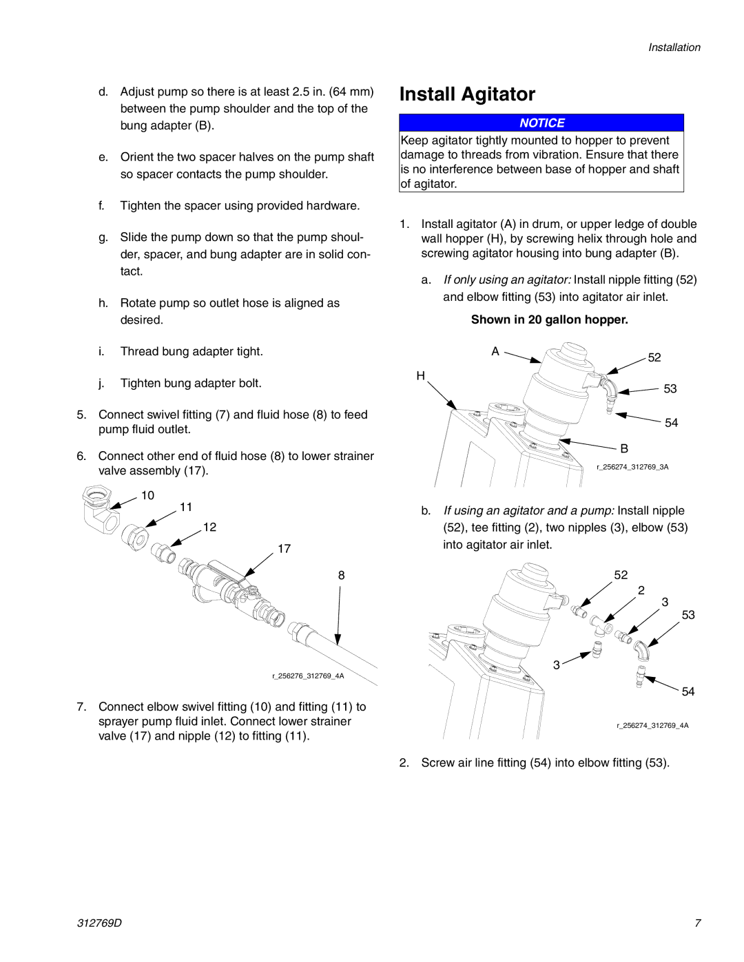 Graco 312769D important safety instructions Install Agitator, Shown in 20 gallon hopper 