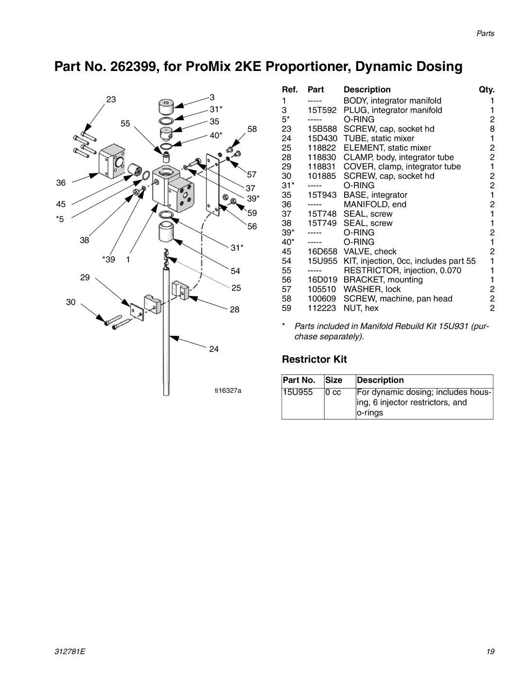 Graco 312781E important safety instructions Part No , for ProMix 2KE Proportioner, Dynamic Dosing, Restrictor Kit 