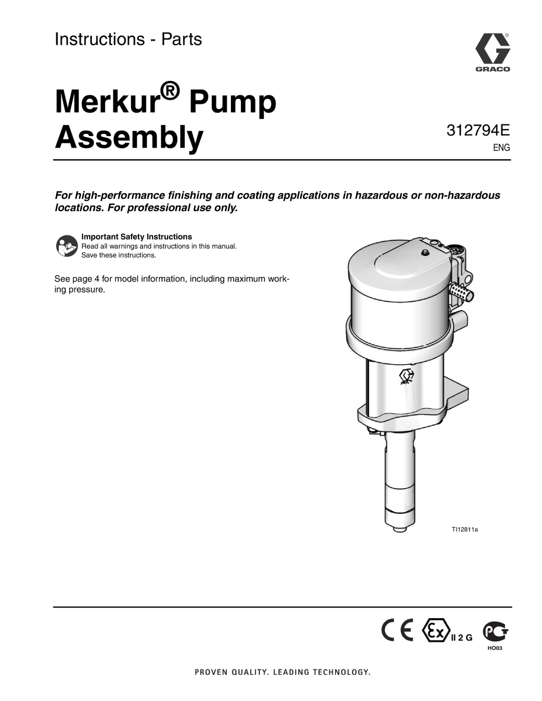 Graco 312794E important safety instructions Merkur Pump Assembly, Ll 2 G 