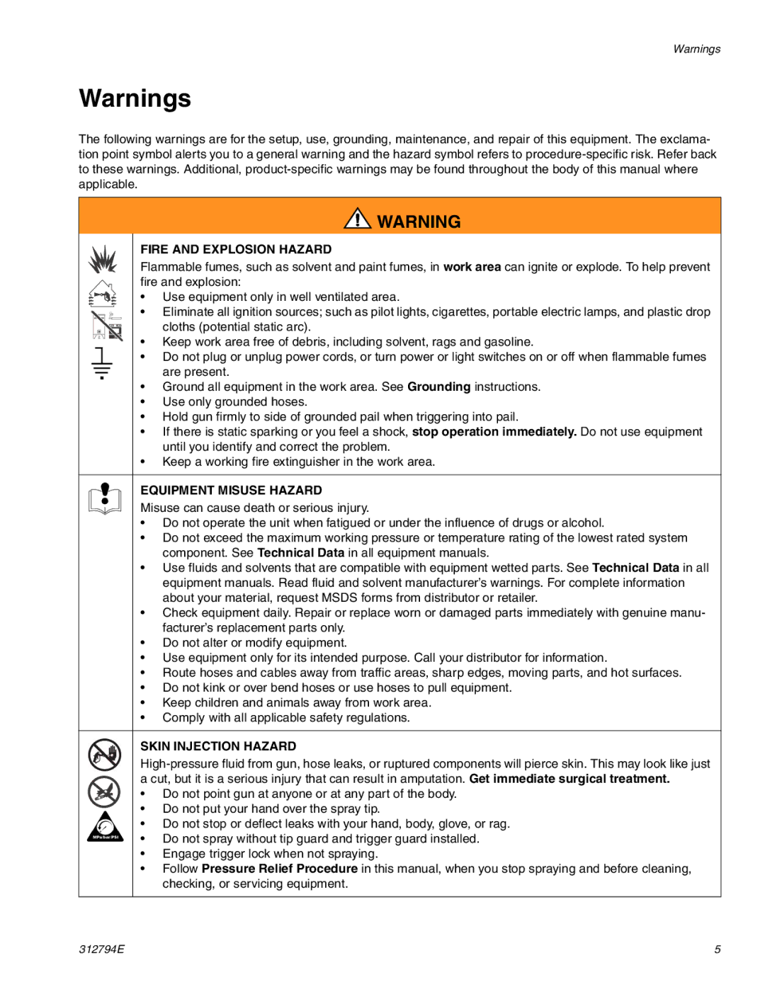 Graco 312794E important safety instructions Fire and Explosion Hazard 