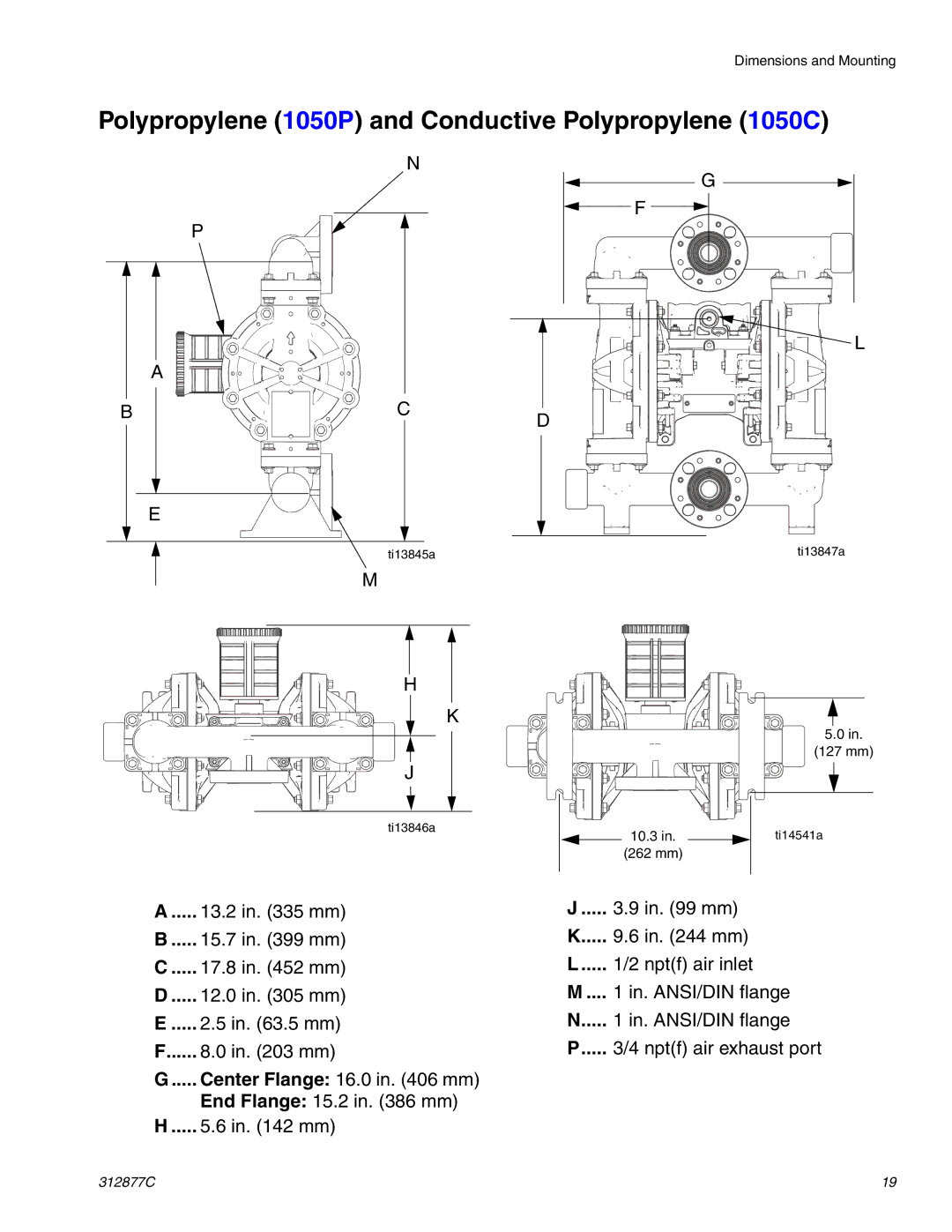 Graco 312877C Polypropylene 1050P and Conductive Polypropylene 1050C, Nptf air inlet, In. ANSI/DIN flange 