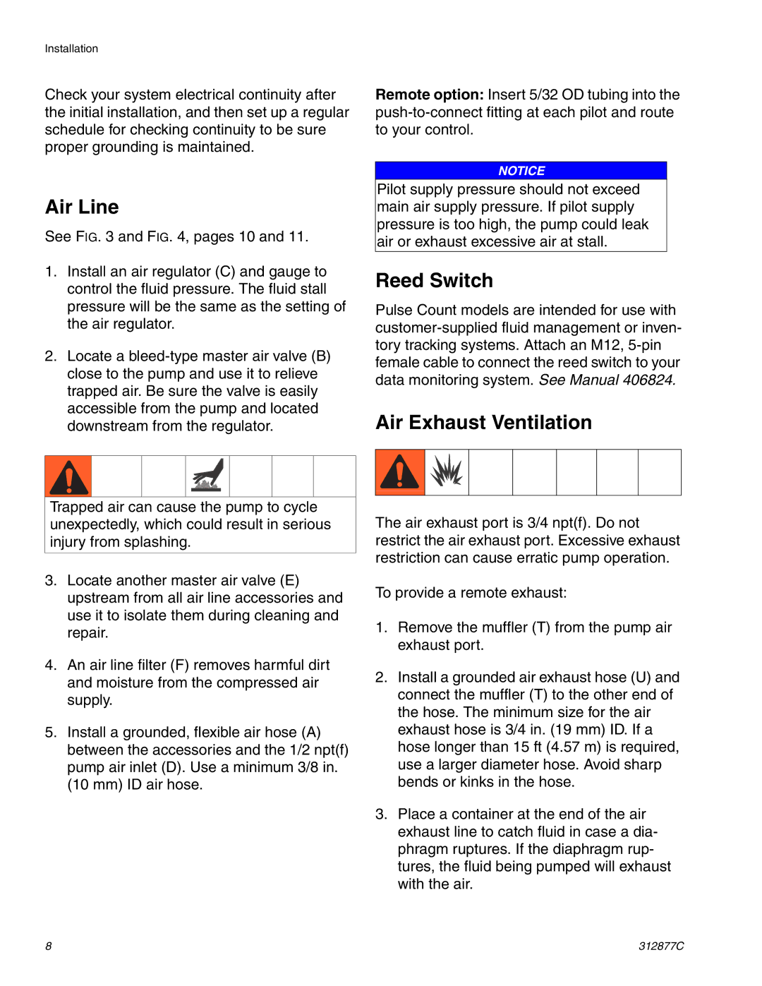 Graco 312877C important safety instructions Air Line, Reed Switch, Air Exhaust Ventilation 