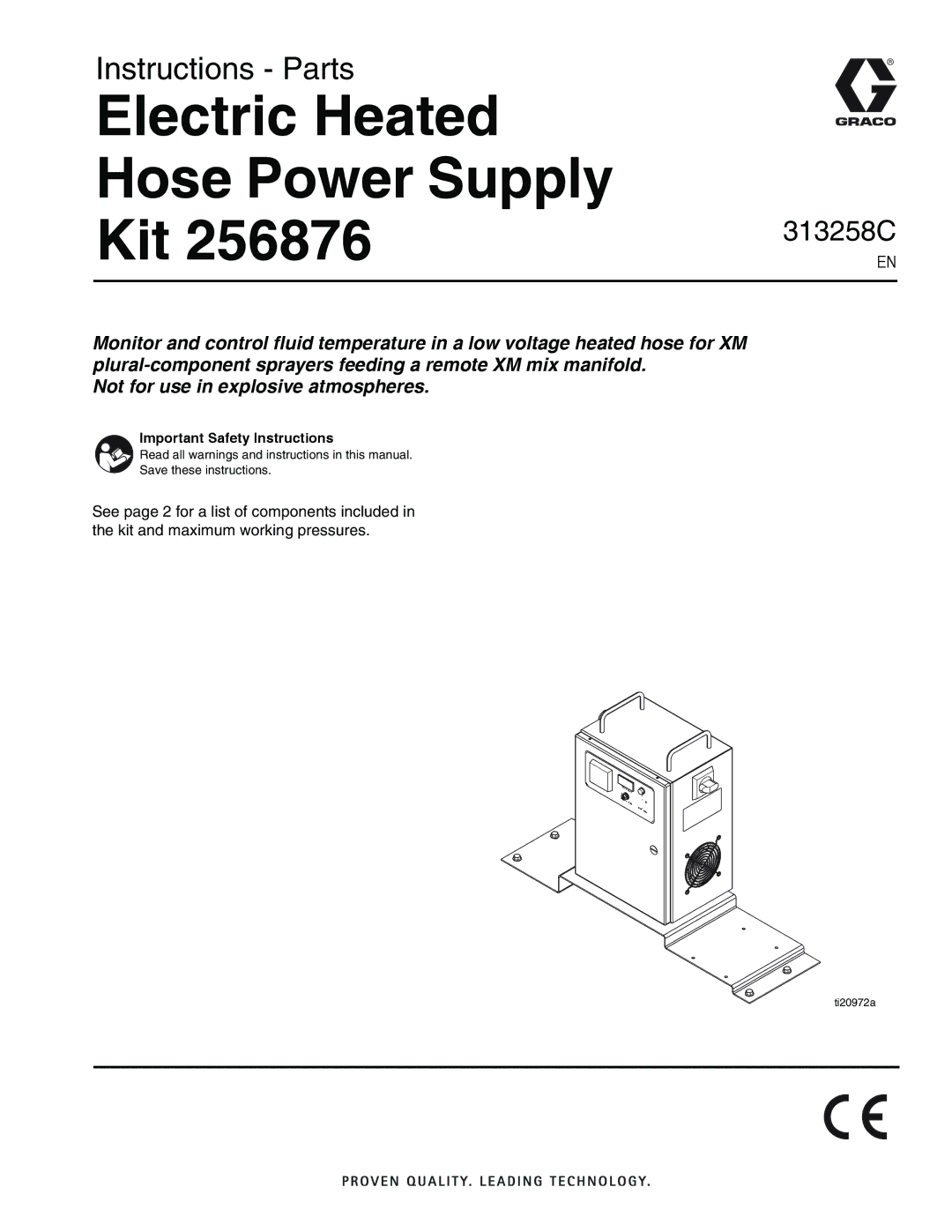 Graco 313258C important safety instructions Electric Heated Hose Power Supply Kit 