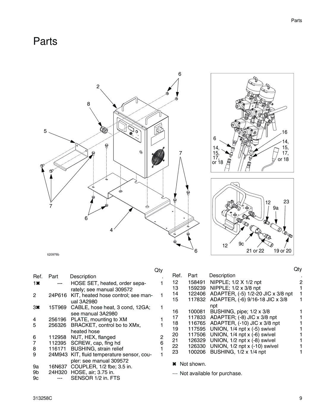 Graco 313258C important safety instructions Parts, Qty, Part Description 