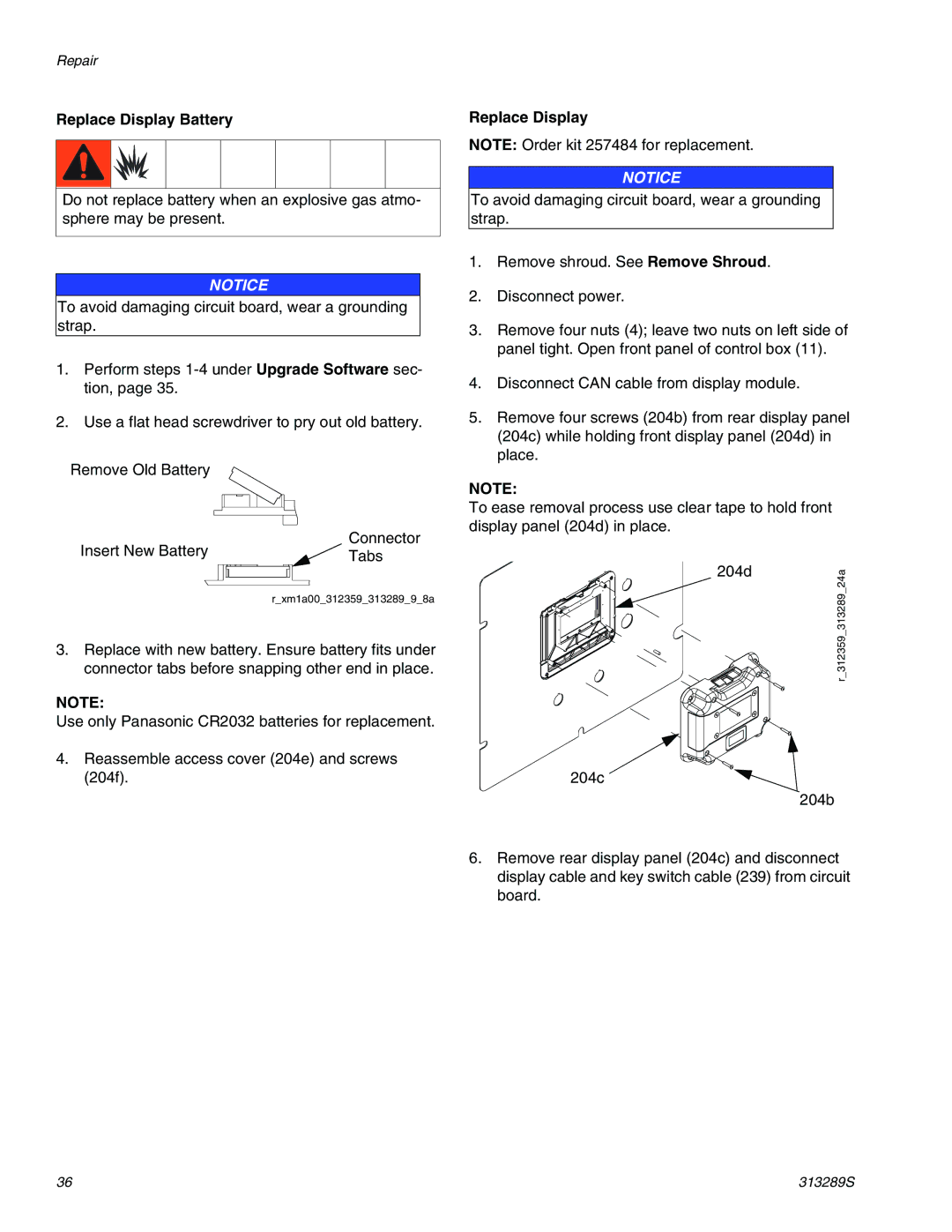 Graco 313289s important safety instructions Replace Display Battery 