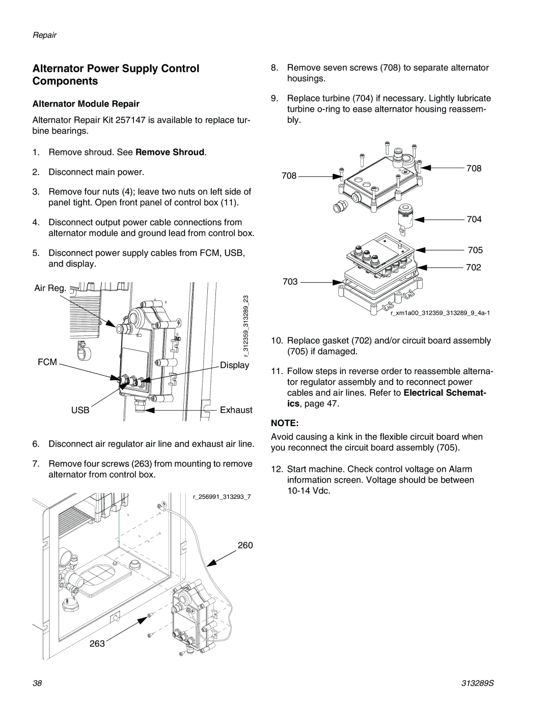 Graco 313289s important safety instructions Alternator Power Supply Control Components, Alternator Module Repair, Fcm, Usb 