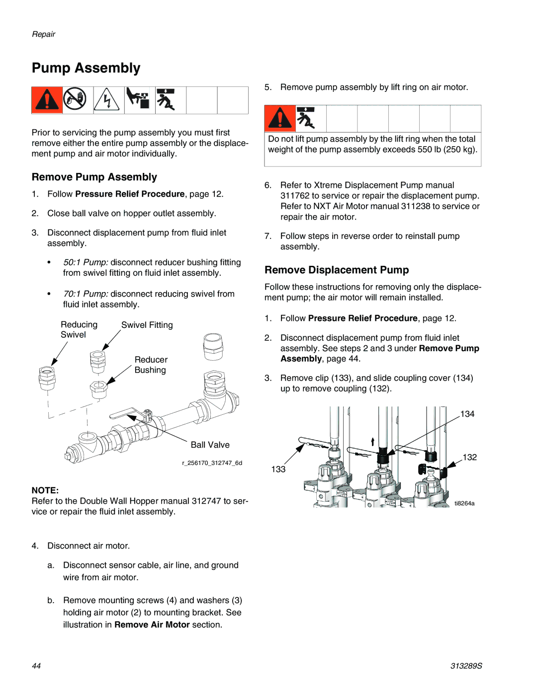 Graco 313289s important safety instructions Remove Pump Assembly, Remove Displacement Pump 