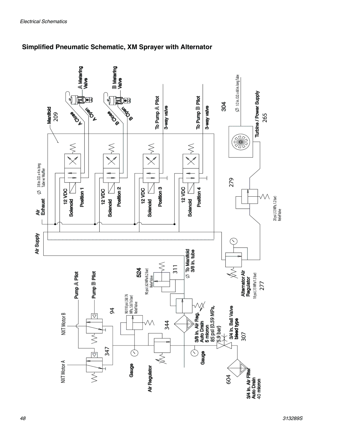 Graco 313289s Simplified Pneumatic Schematic, XM Sprayer with Alternator, Electrical Schematics 313289S 