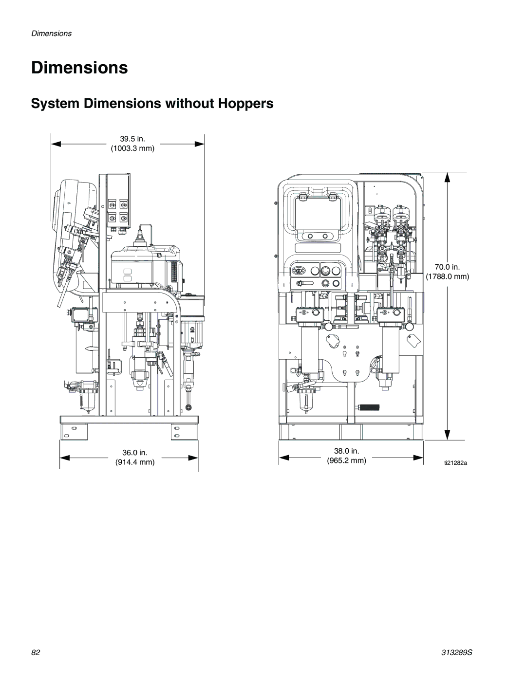 Graco 313289s important safety instructions System Dimensions without Hoppers 