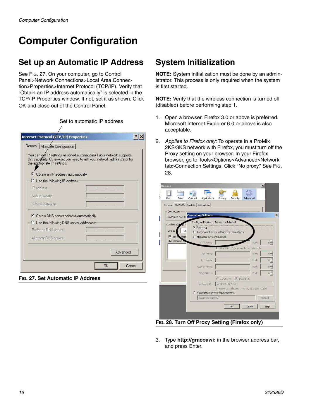 Graco 313386D important safety instructions Computer Configuration, Set up an Automatic IP Address, System Initialization 