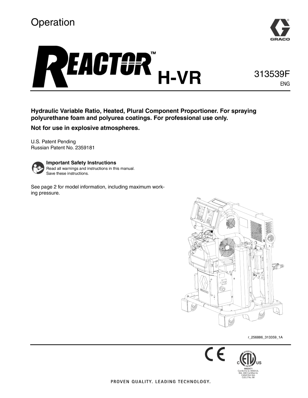 Graco 313539F important safety instructions Operation, Important Safety Instructions 