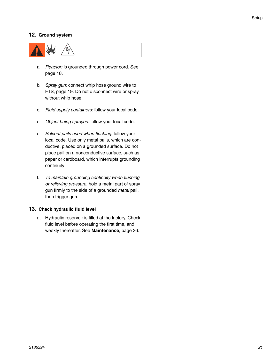 Graco 313539F important safety instructions Ground system, Check hydraulic fluid level 