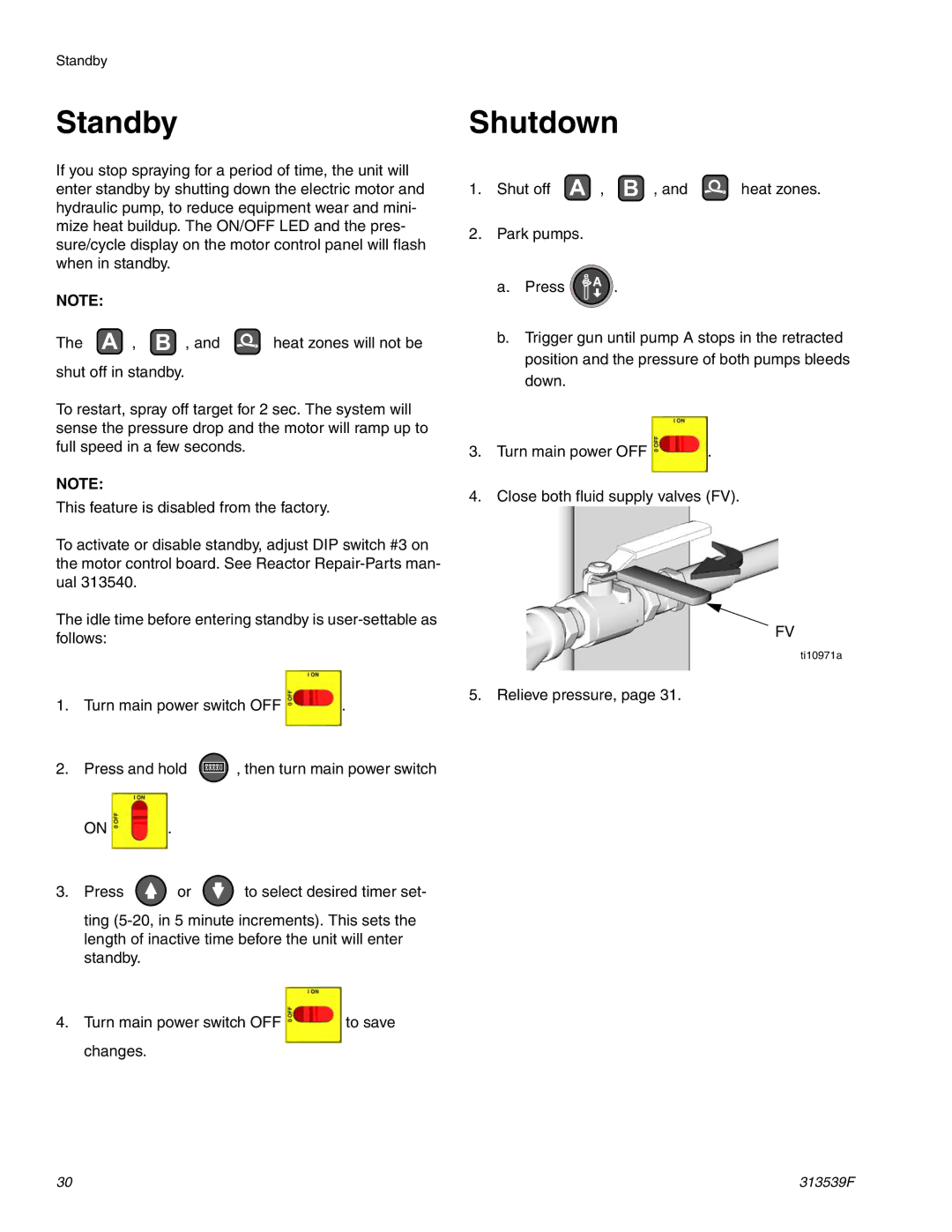 Graco 313539F important safety instructions Standby, Shutdown 