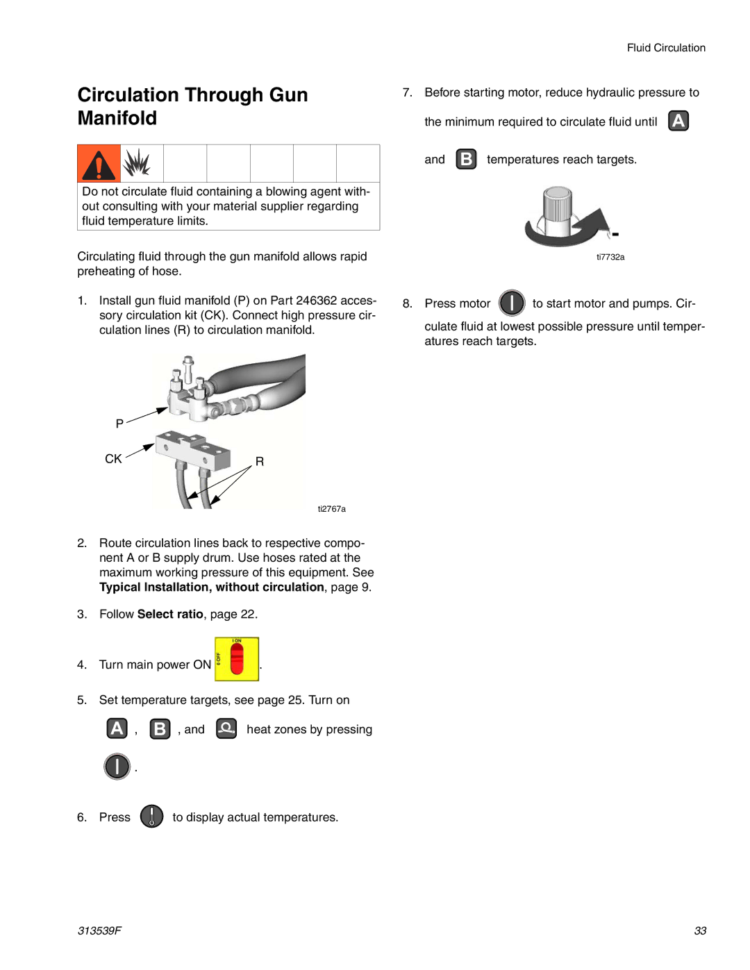 Graco 313539F important safety instructions Circulation Through Gun Manifold, Ckr 