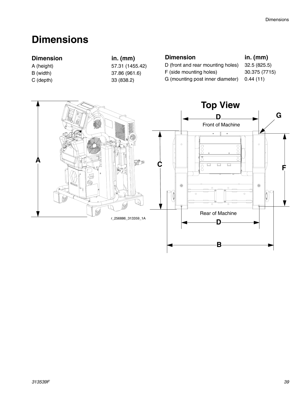 Graco 313539F important safety instructions Dimensions 