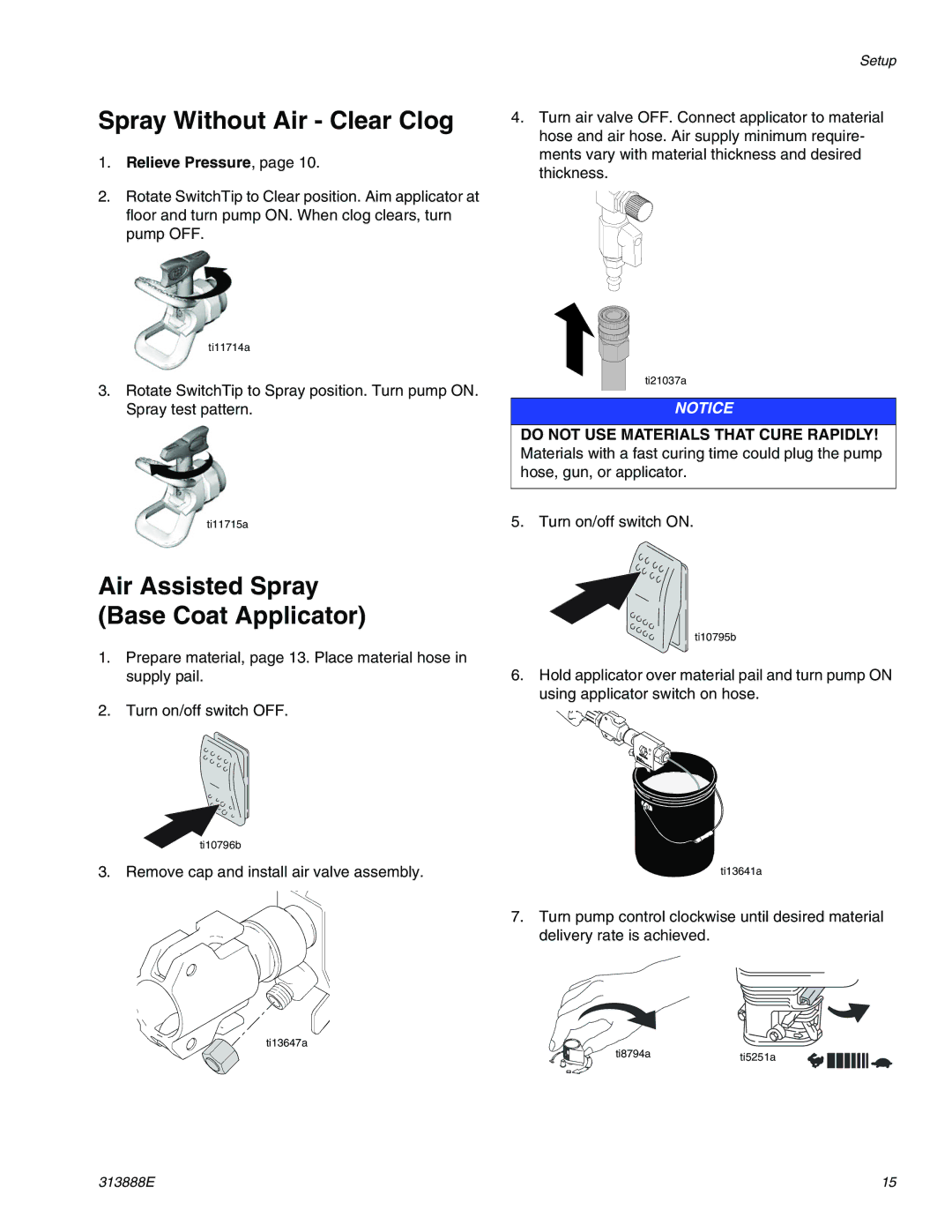 Graco 313888E important safety instructions Spray Without Air Clear Clog, Air Assisted Spray Base Coat Applicator 