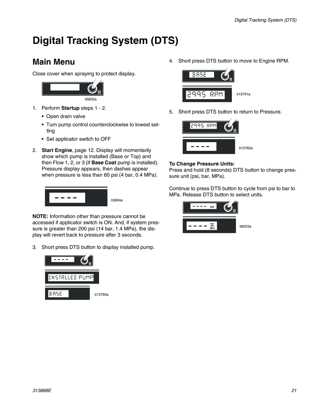 Graco 313888E important safety instructions Digital Tracking System DTS, Main Menu 