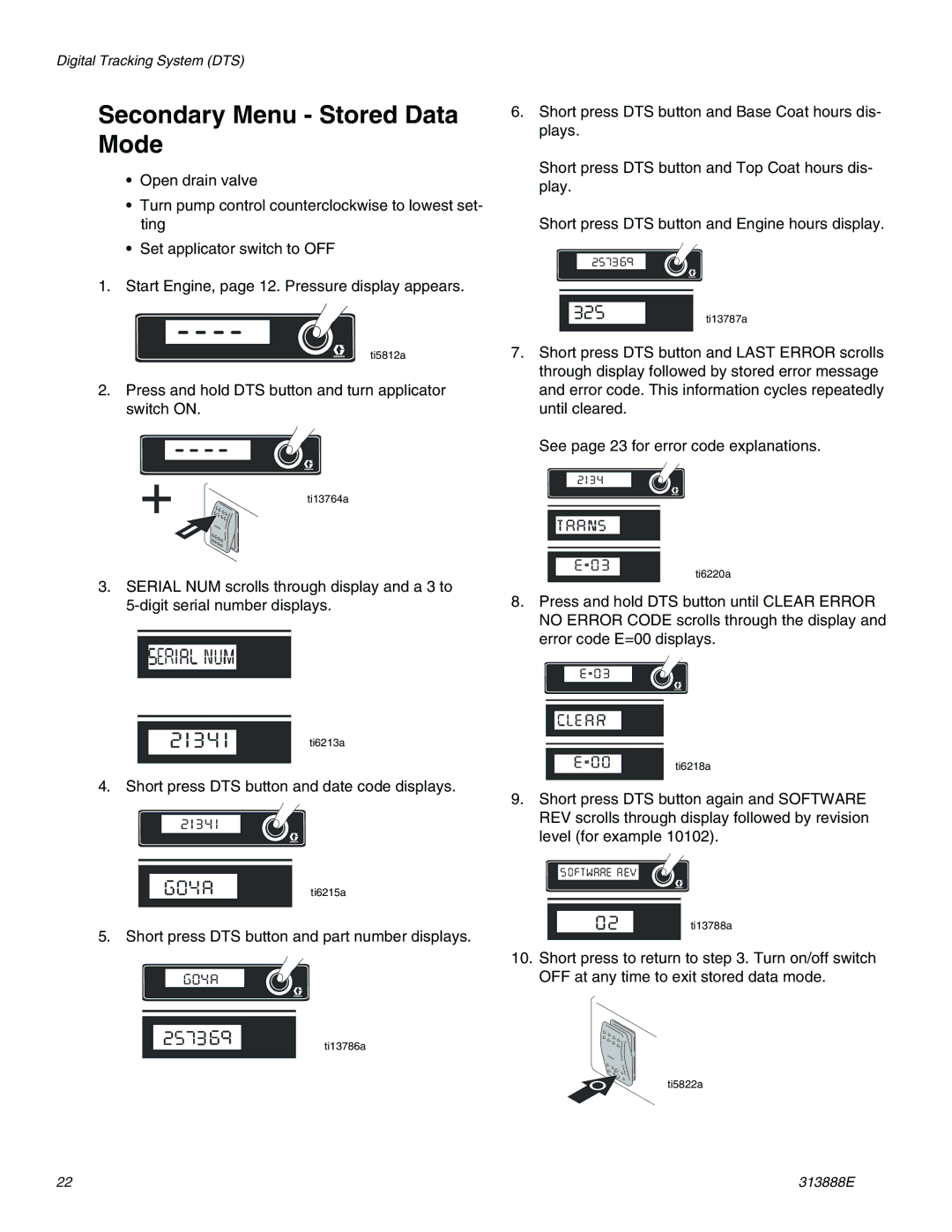 Graco 313888E important safety instructions Secondary Menu Stored Data Mode 