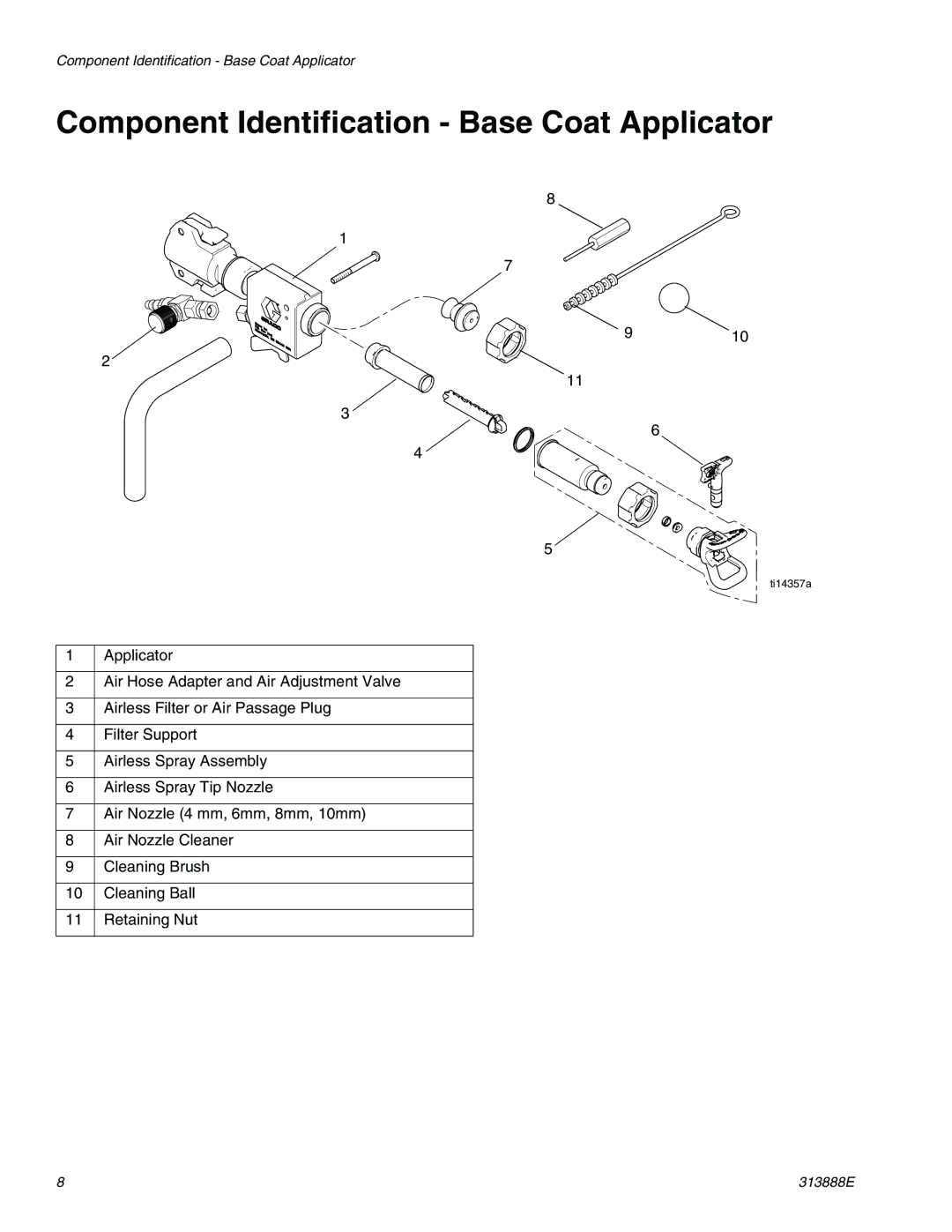 Graco 313888E important safety instructions Component Identification Base Coat Applicator 