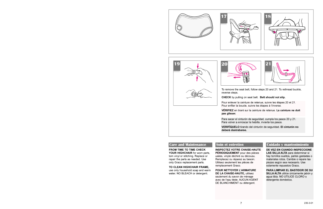 Graco 3180 owner manual Care and Maintenance, Soin et entretien, Cuidado y mantenimiento 